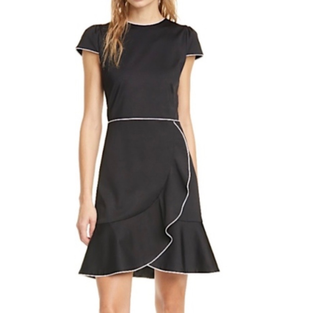 Alice + Olivia Kirby Piped Ruffle Mini Little Black Dress Size 12 Classic Office